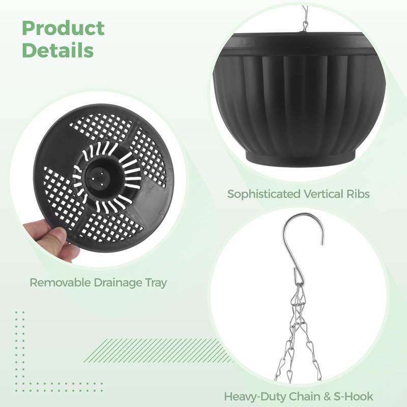 4 Pack Hanging Planters, 9.3 Inch Self Watering Pots for