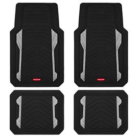 Rubbermaid Car Floor Mat, Heavy Duty All-Weather Car Mats Full Set with Dual-Tone Sliver Aluminum Inserts – Universal Fit, Anti-Slip Backing, Trim-to-Fit for Most SUV, Sedan, Van