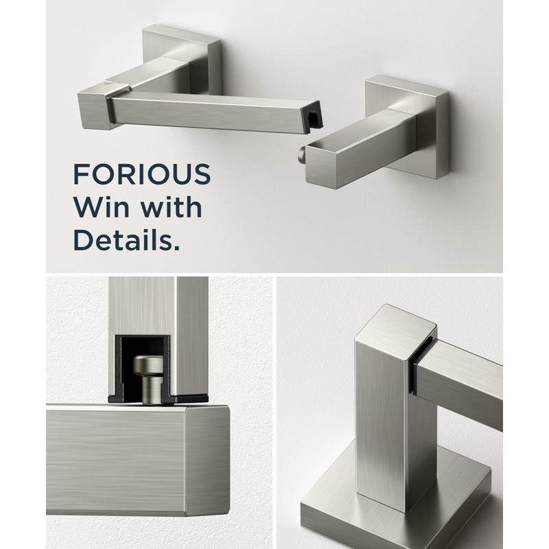 FORIOUS Toilet Roll Holder, Wall Mount Stainless Steel Square Double