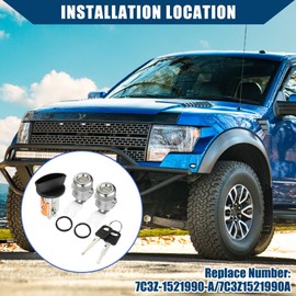 Hihaha No.7C3Z-1521990-A/7C3Z1521990A Pair Door Lock Cylinder for Ford F150 1997-2011 / Inner Ignition Switch Matched 2 Same Keys/Durable / 1 Set