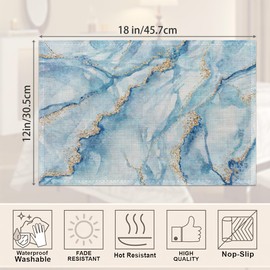 Marble Placemats Set of 6,Blue Gold Elegant Marbling Place Mats Heat Resistant Washable Non-Slip Table Mats for Party Kitchen Dining Decor 12x18 Inch