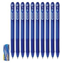 DOLLAR BP-3 Retractable Ballpoint Pens, BLUE, Pack of 10, Fine Point (0.7mm), Smooth Ball Pens, Comfort Rubber Grip, Perfect for School Office Home Business Hospital Nurse Everyday Use
