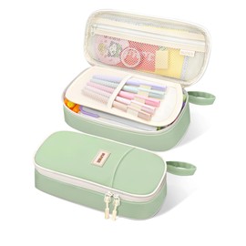 SUNEE Cute Pencil Case, Aesthetic Pen Pouch, Colored Large Pencil Bag with Zipper, Kawaii Stationery Storage and Organizer, Green School Supplies for Teen and Adult Girls