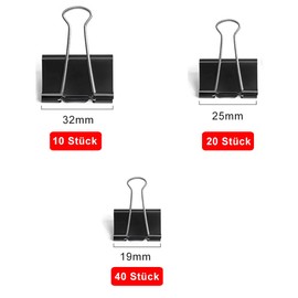Pack of 70 Foldback Clips, 19/25/32 mm Black Foldback Clips, Paper Clips, Metal Jaw Clips, Paper Clips, Steel Clips, Multi-Purpose Clips for Office and Household Foldback Clips