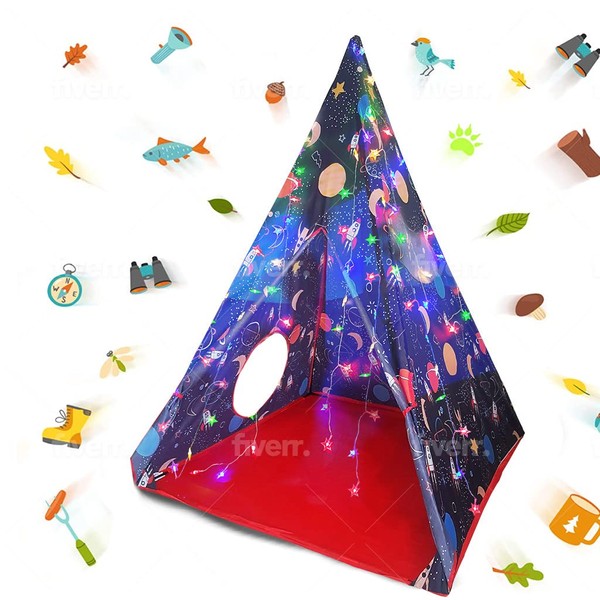 LimitlessFunN Teepee Space World Kids Play Tent Bonus Star Lights & Carrying Case for Boys & Girls, Indoor & Outdoor Use (Cosmos)