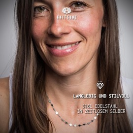 Akitsune Grace Women's Necklace 42 cm Including 5 cm Extension Elegant Plate 316L Stainless Steel Jewelry for Women 2 mm Diameter Waterproof and Hypoallergenic Silver