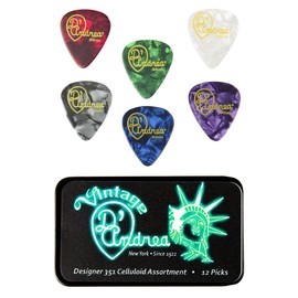 D'Andrea TNVDM Guitar Picks, 12-Piece, Collectible Tin, Designer Pearls Assortment, Medium