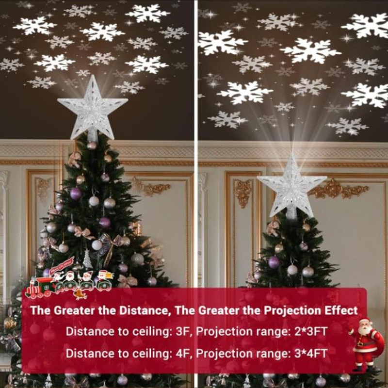 Christmas Tree Topper Lighted with Projector Christmas Star Tree Topper