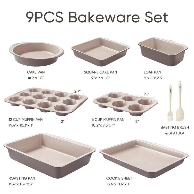 CAROTE 9-Piece Nonstick Stackable Baking Pans Set - Bakeware Sets