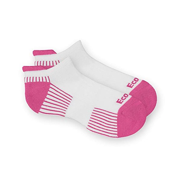 EcoSox Viscose from Bamboo Active Running & Sport Tab Socks for Men & Women | Super Soft. Keep Your Feet Dry & Blister-Free. Fights Fatigue (Medium - White with Pink)