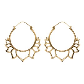 81stgeneration Women's Gold Tone Brass 50 mm Large Tribal Ethnic Cut Out Lotus Flower Hoop Earrings