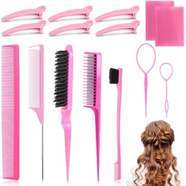 15PCS Peines para Peinar el Cabello Mujer, con 2 Velcro y 6 clips, Cepillo de Nailon para Cabell, Kit para TeñIr, Cepillos de Peine para Burlas para el Cabello, Cejas de Doble Borde de Nailon