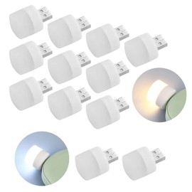 12 pcs USB Plug-in Night Lights, Round Mini Night Lights, Portable Night Lights, Soft Light Eye Protection Lights, Suitable for Bedroom, Corridor, Kitchen (10 Warm Lights, 2 White Lights)