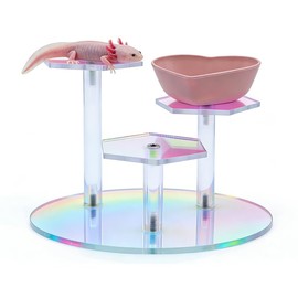 Axolotl Hammock Acrylic Aquarium Wall Stand with Feeding Bowl, Three Platforms, Colorful, Suitable for Axolotl, Salamander, Salamander,