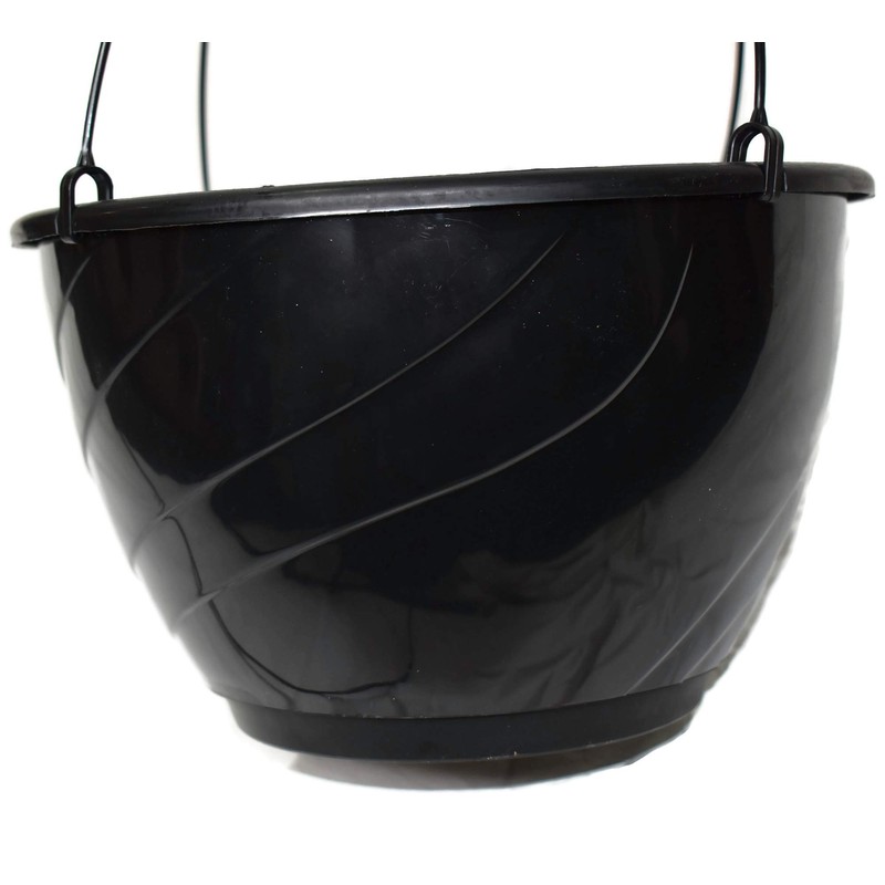 12" Diameter Black Plastic Deco Swirl Hanging Basket by Landmark