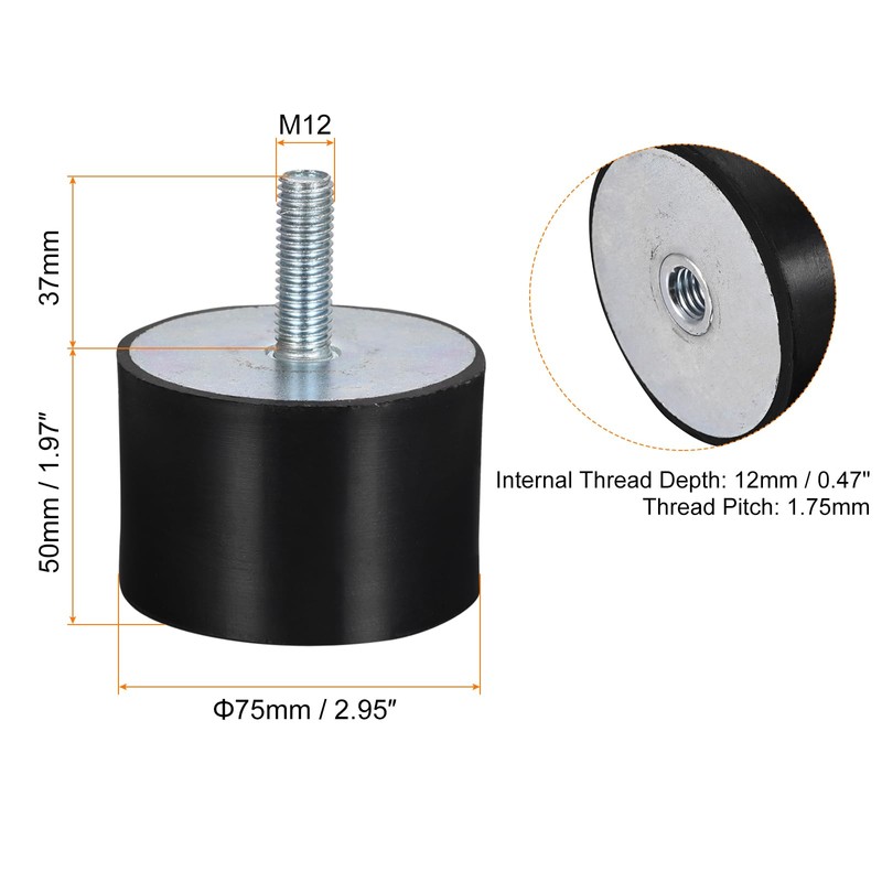 sourcing map Rubber Bearing M12 Male/Female Vibration Insulator Shock Absorber