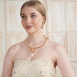 Touchstone - Juego de collar de joyería tradicional de Bollywood indio hecho a mano en tono dorado o blanco para mujer, Metal, Sin piedra preciosa