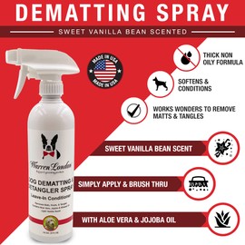 Warren London Dog Dematting and Detangler Spray | Groomer Formulated Detangling Spray for Dogs w Aloe Vera & Jojoba Oil | Made in USA | 16oz