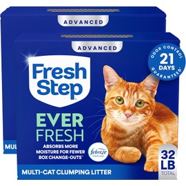 Fresh Step Advanced Ever Fresh Multi Cat Clumping Cat Litter, 16 lb., 2 Pk | Ultra Absorbent to Last Longer, Scented with Febreze Freshness, Lowest Dust Formula, Compatible with Most Auto Litter Boxes