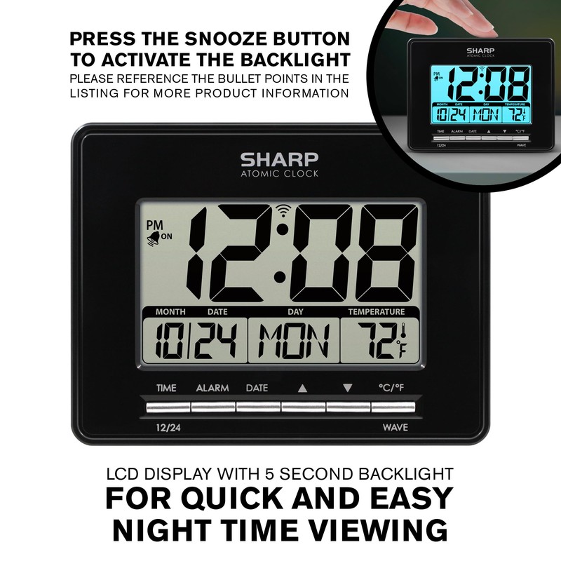 Sharp Atomic Desktop Clock – Auto Set Digital Alarm Clock