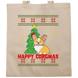 Shirtracer - Cotton Bag - Christmas Gifts Christmas Clothing - Happy Corgmas with Pattern, 3 natural white