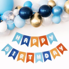 Picoway Blue Happy Birthday Banner, Blue and Orange Themed Party Decorations Supplies for Boy and Girl, Birthday Banners Decor Backdrop