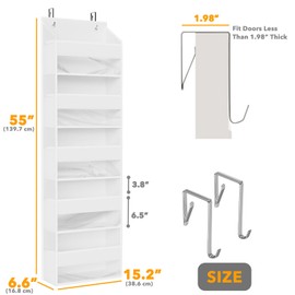 SpaceAid 2 Pack Over The Door Organizer with 5 Large Pockets and 10 Mesh Side Pockets, 5 Layers Door Organizer Hanging with Clear Window for Bedroom, Bathroom, Pantry and Nursery, White