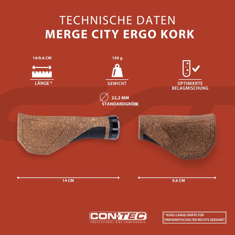 CONTEC Bicycle Grips Merge City Ergo Cork Rubber D3 Tri-Component