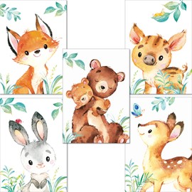 LALELU-Prints | A4 Pictures Nursery Decoration Girls Boys | Magical Forest Animals | Poster Baby Room | Set of 5 Children's Pictures (DIN A4 without Frame)