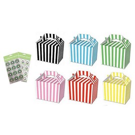 CANDY STRIPED BOX PARTY MEAL FOOD PICNIC GIFT BOXES WITH SEAL STICKERS (Mixed, 20)
