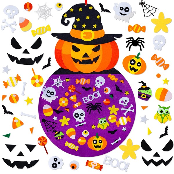 Max Fun DIY Halloween Felt Pumpkin Witch Hanging Decor for Kids Halloween Party Favors 2.8 Ft Felt Crafts Kits for Halloween Indoors Outdoors Party Games