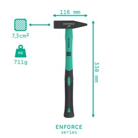 Large locksmith's Hammer 500 Grams with 2K fibreglass Handle from The Enforce Series by WIESEMANN 1893 I Hammer Head Forged & inductively Hardened I 80447