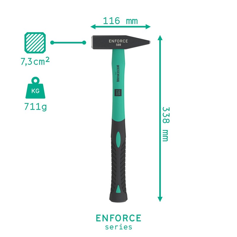 Large locksmith's Hammer 500 Grams with 2K fibreglass Handle from