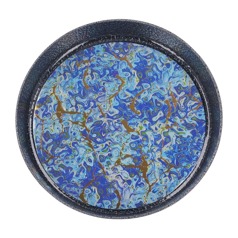 Small Tea Tray Complex Pattern Round Alloy Decorative Tea Serving