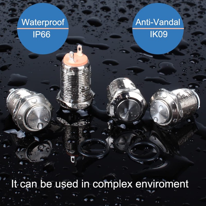 DMWD 2-Pack 12mm Momentary Metal Waterproof Push Button Switch Raised