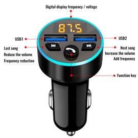 FM Transmitter Auto Bluetooth,Bluetooth Adapter Auto,QC3.0-Schnellladegerät,Dual USB Unterstützung,Freisprecheinrichtung/USB Flash Laufwerk(A)