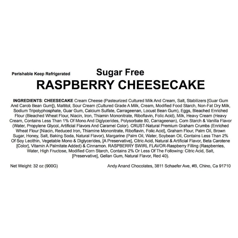 Andy Anand Sugar-Free Raspberry Cheesecake 9" (2 lbs), Shipped 2nd