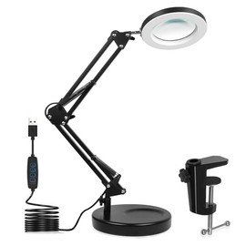 10X Magnifying Glass with Light and Stand, 3 Color Modes Dimmable with 2-in-1 Magnifying Lamp, Adjustable Led Magnifying Glass with Stand for Close Work,Craft Repair,Hobby,Painting