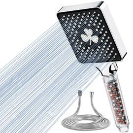 Magichome Filter Shower Head and Hose 1.5M, Square High-Pressure Shower Head with 6 Modes, Large Powerful Handheld Showerhead for Residual Chlorine Remove