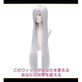 CaseEden 6043 Cosplay Wig, Premium, Smooth, Straight, Long Hair, 39.4 inches (100 cm), Silver, Silver Hair