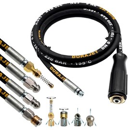 Pipe Cleaning Hose for Kärcher Kränzle HD HDS M22 IG + 4 Nozzles (220 Bar, 155 °C) – High Pressure Pipe Cleaning with Stainless Steel and Brass Nozzles – Durajet Quality (50 Metres)