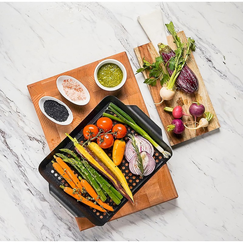 Non-Stick Barbecue Trays with Handle - Grill Topper Rectangular Grilling