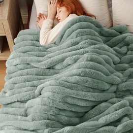 Bedsure Faux Fur Blanket - Soft & Fluffy, Fuzzy, Cozy, Plush Throw Blanket for Couch, Sofa and Bed, Thick and Warm, Christmas Decor Gifts for Women, Green, 60x80 inches