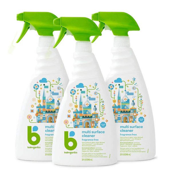 Babyganics Multi Surface Cleaner, Fragrance Free, For Hard Surfaces, Glass, Stainless Steel, Tiles, and Walls, 32 Fl Oz Spray Bottle (Pack of 3)