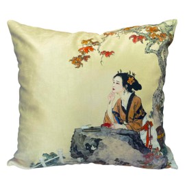 whooplaArt Decorative Velvet Pillow Cover Beauty Girl Double Sides Asian Lady Royal Court Chinese Style Pillowcases 18x18 Inch 45cm (LC-976)