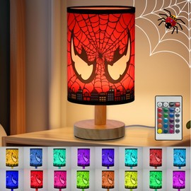 Bedside Table Lamp,Kids Boys Birthday Gifts for 4 5 6 7 8 9 10 Year Old,16 Color Dimmable Spider USB Night Light with Remote Control,Kids Room Decoration Table Lamp Christmas Holiday Gifts (Red)