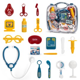 KTMOUW Juego de Doctor para Niños, 19 PCS Juego de Médico, Kit Doctor Juguete, Juegos De Simulación De Médicos con Estetoscopio y Caja de Almacenamiento, Juguete para Niños y Niñas