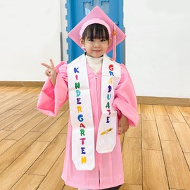 Kindergarten Graduation Gown Cap Set with 2025 Tassel,Kindergarten Stole and Certificate for Kindergarten (Pink, 27)