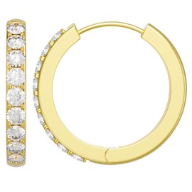 14K Gold Hoop Earrings for Women 16mm Small Hoop Lightweight Huggie Earrings with Round Cubic Zirconia Hypoallergenic 14K Gold Earring for Everyday Wear