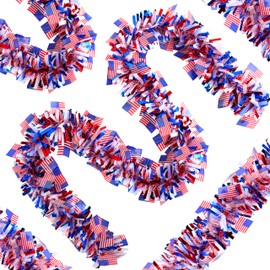 50FT 4th of July Patriotic Tinsel Garland, Glitter Tinsel Garlands Metallic Holiday Streamers for Memorial Day Independence Day Indoor Outdoor Holiday Party Decor (Red)